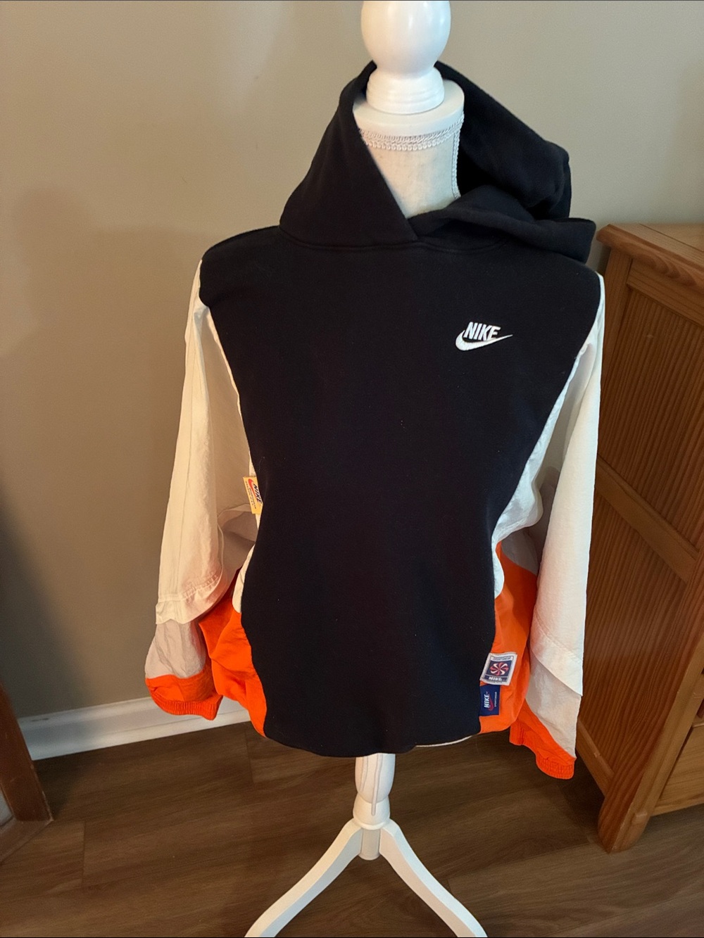 Nike Black, White & Orange Colorblock Hoodie Sweatshirt
